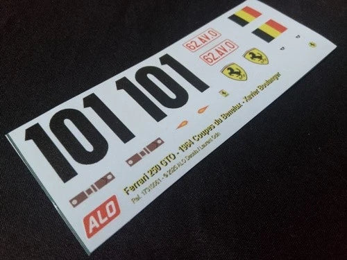 1964 COUPES DU BENELUX, ZOLDER #101 FERRARI 250 GTO XAVIER BOULANGER 1:43, 1:32, 1:24, 1:18 DECALS