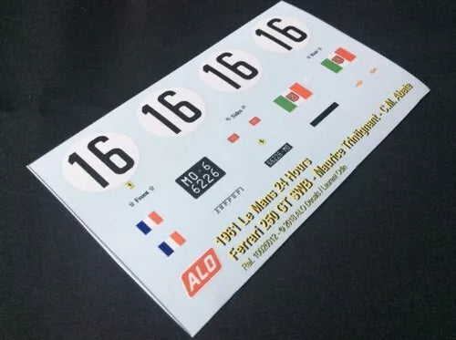 1961 LE MANS 24 HOURS #16 FERRARI 250 GT SWB MAURICE TRINTIGNANT/CARLO MARIA ABATE 1:24 DECALS