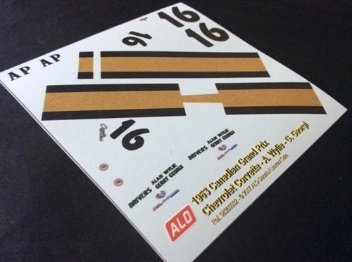 1963 CANADIAN GP #16 CHEVROLET CORVETTE ALLAN WYLIE/GERRY GEORGI 1:43, 1:24 DECALS