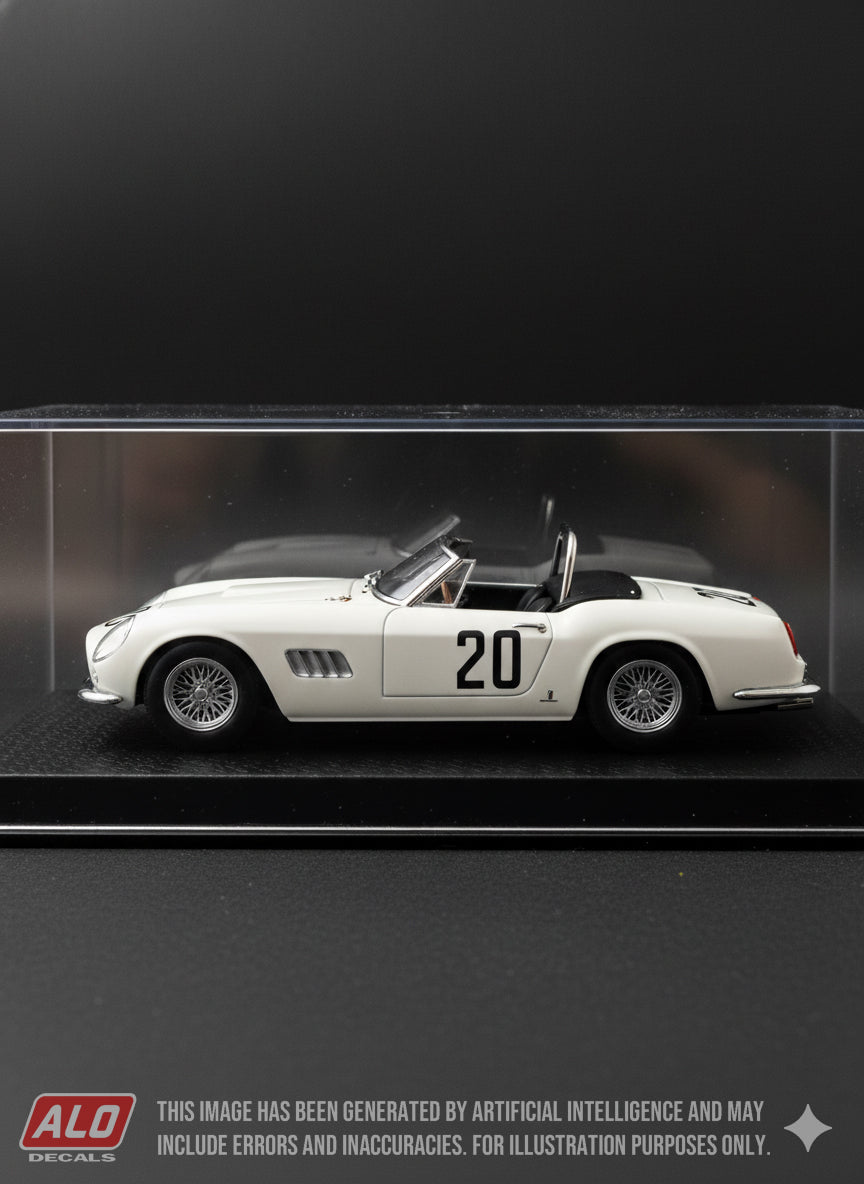 1960 LE MANS 24 HOURS PRACTICE #20 FERRARI 250 GT CALIFORNIA BILL STURGIS/JO SCHLESSER 1:43 DECALS