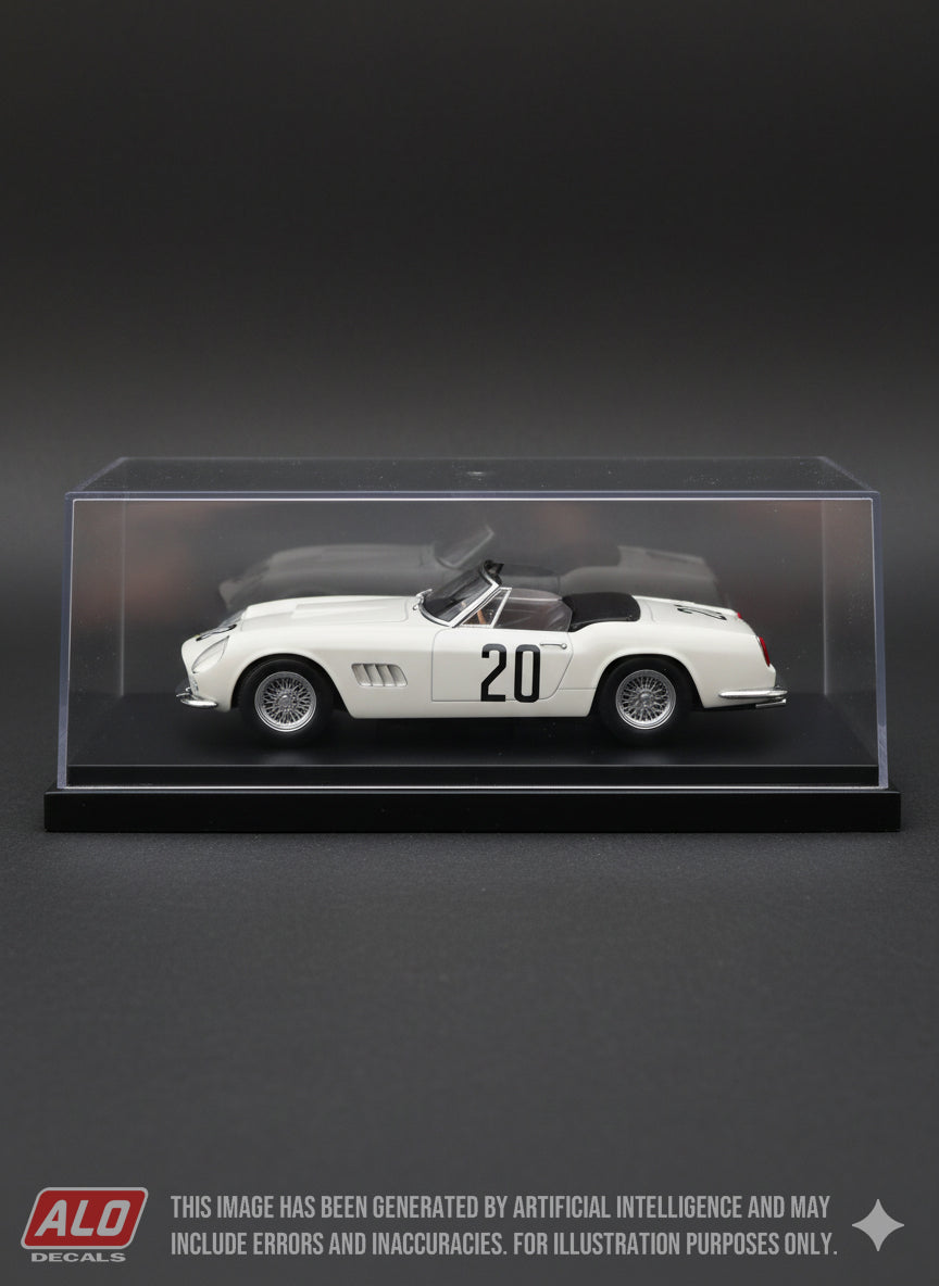 1960 LE MANS 24 HOURS #20 FERRARI 250 CALIFORNIA LWB BILL STURGIS/JO SCHLESSER 1:43 DECALS