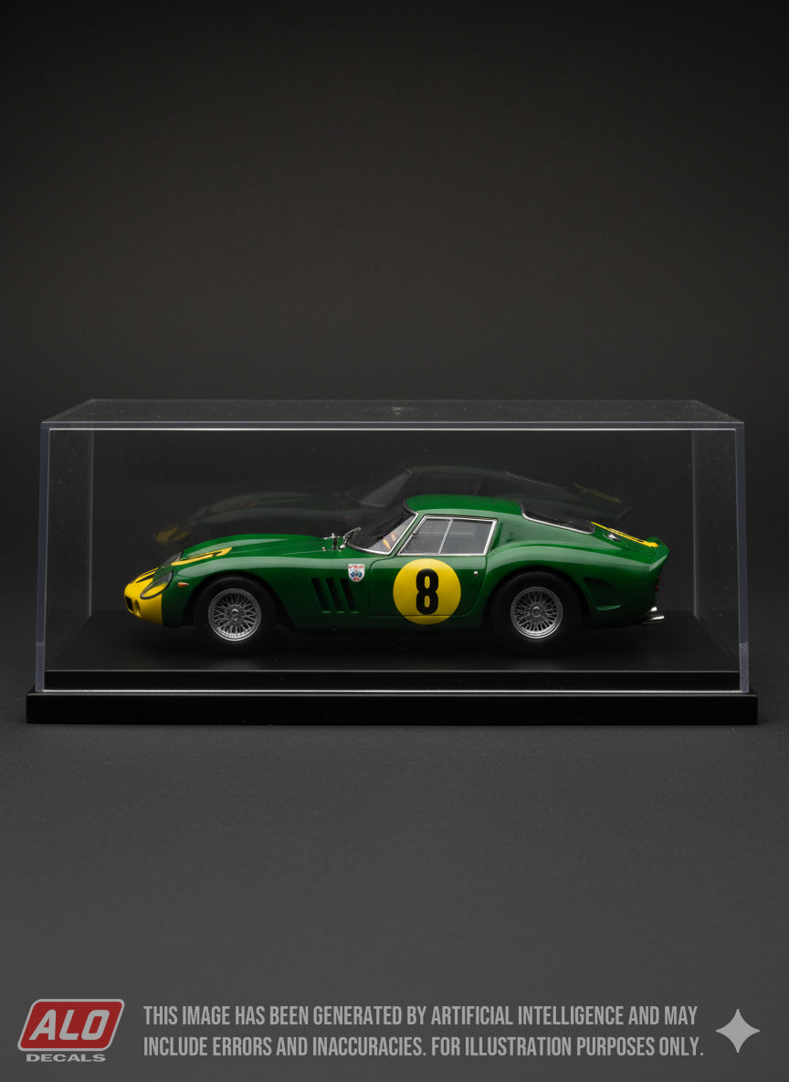 1962 ANGOLA GRAND PRIX #8 FERRARI 250 GTO DAVID PIPER 1:43, 1:24, 1:18 DECALS