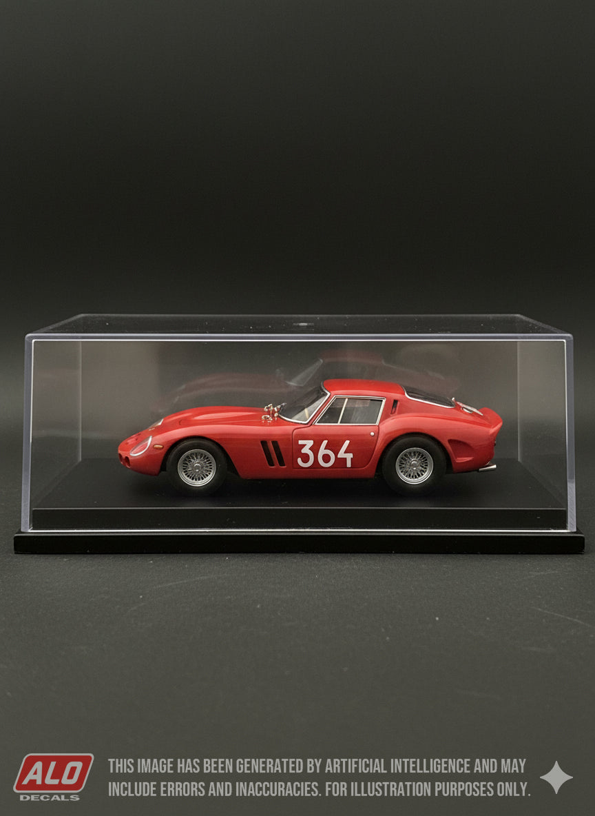 1962 COPPA CITTA DI ASIAGO #364 FERRARI 250 GTO EDOARDO LUALDI 1:43, 1:24, 1:18 DECALS