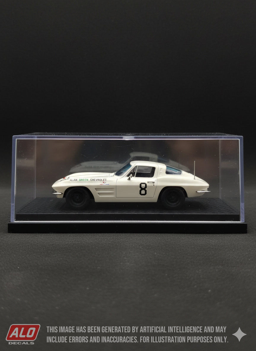 1962 RIVERSIDE 3 HOURS #8 CHEVROLET CORVETTE JERRY GRANT 1:43, 1:32, 1:24, 1:18 DECALS