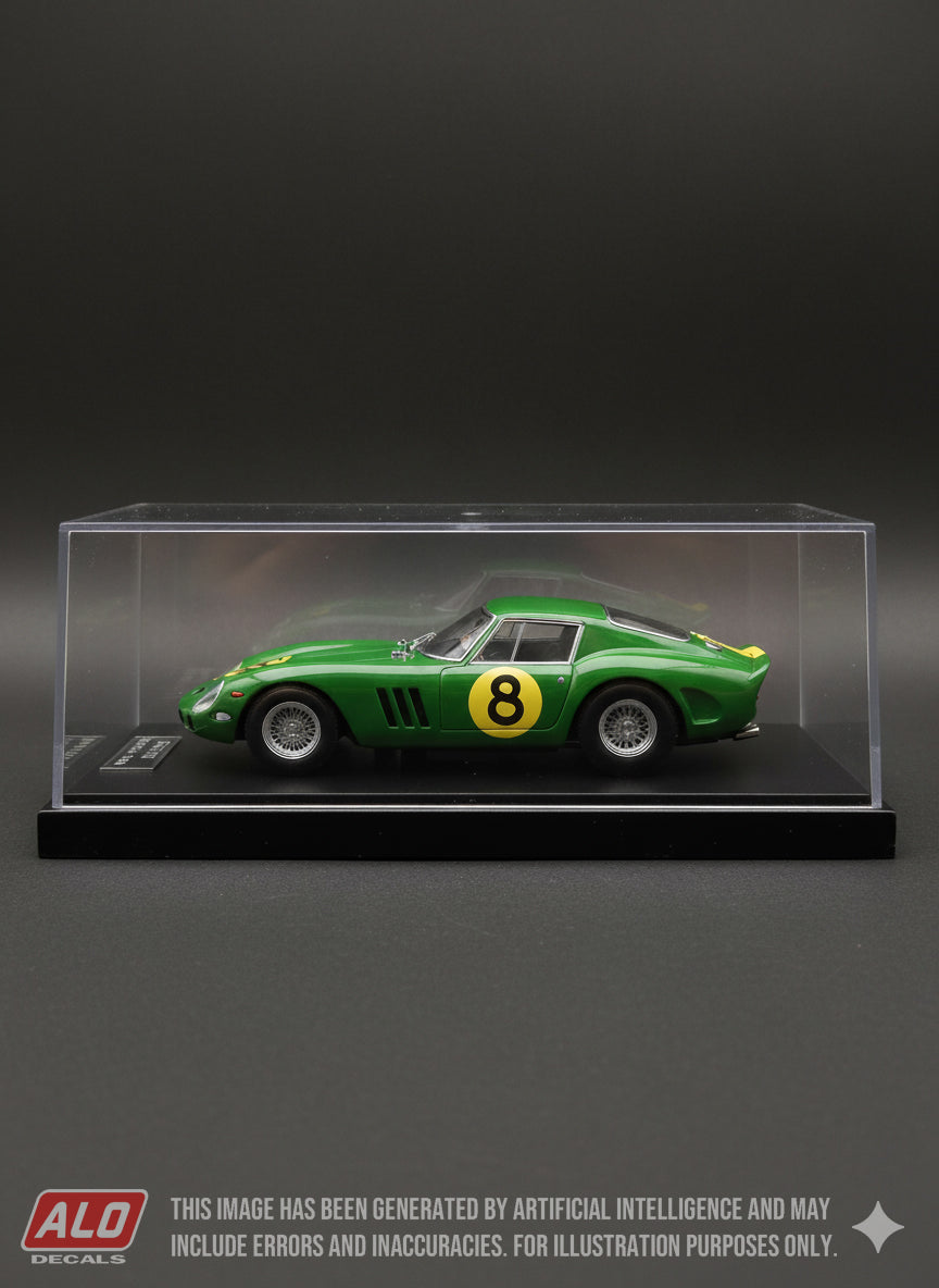 1962 TOURIST TROPHY #8 FERRARI 250 GTO DAVID PIPER 1:43, 1:32, 1:24, 1:18 DECALS