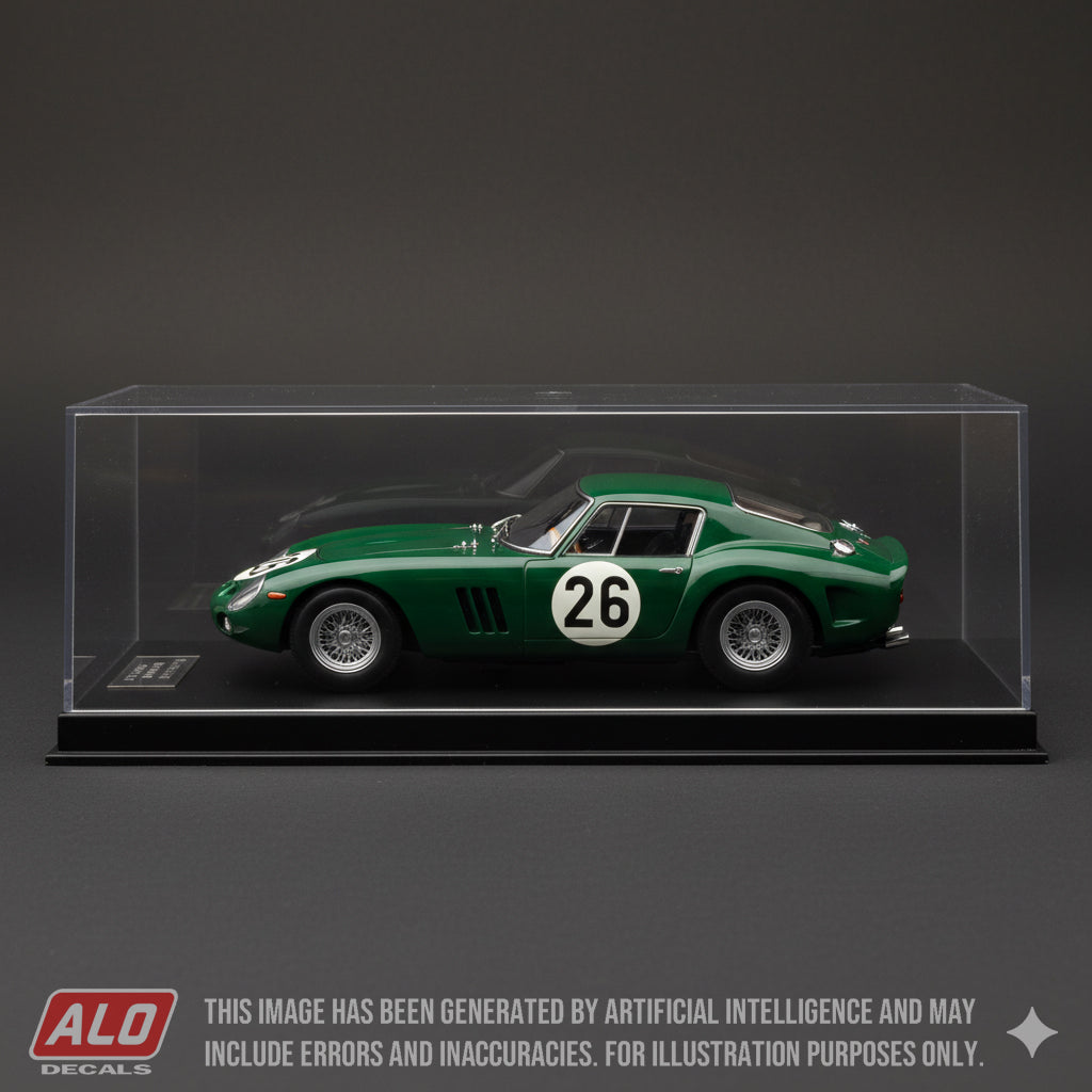 1963 GUARDS TROPHY, BRANDS HATCH #26 FERRARI 250 GTO DAVID PIPER 1:43, 1:18 DECALS