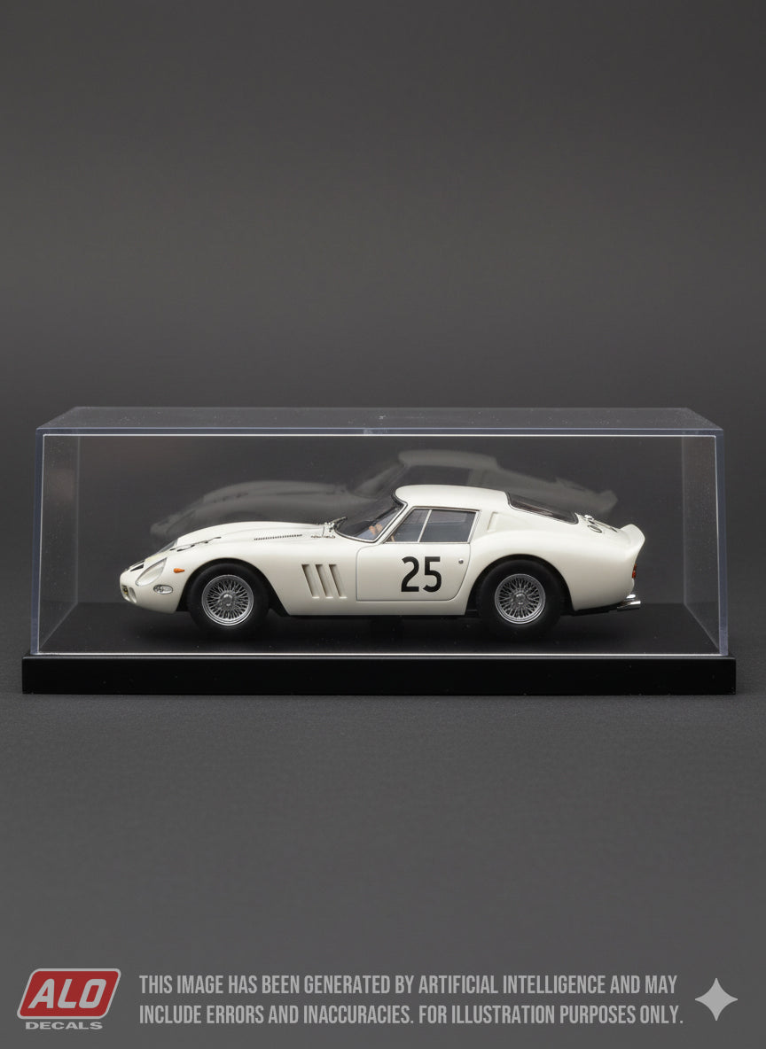 1963 GUARDS TROPHY, BRANDS HATCH #25 FERRARI 250 GTO JACK SEARS 1:43, 1:24, 1:18 DECALS