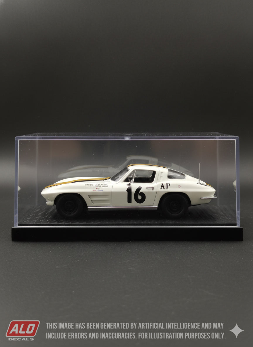 1963 CANADIAN GP #16 CHEVROLET CORVETTE ALLAN WYLIE/GERRY GEORGI 1:43, 1:24 DECALS