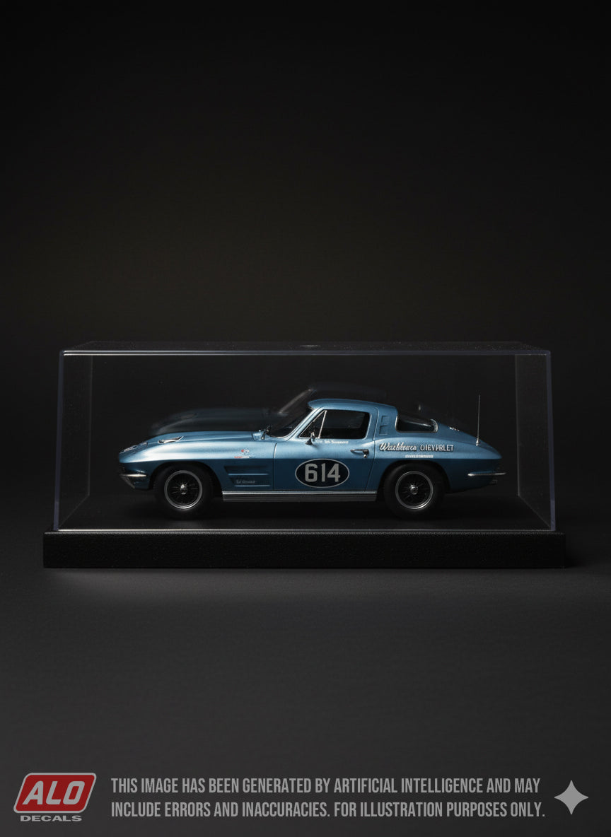 1963 RIVERSIDE 200 MILES #614 CHEVROLET CORVETTE BOB BONDURANT 1:43, 1:24 DECALS