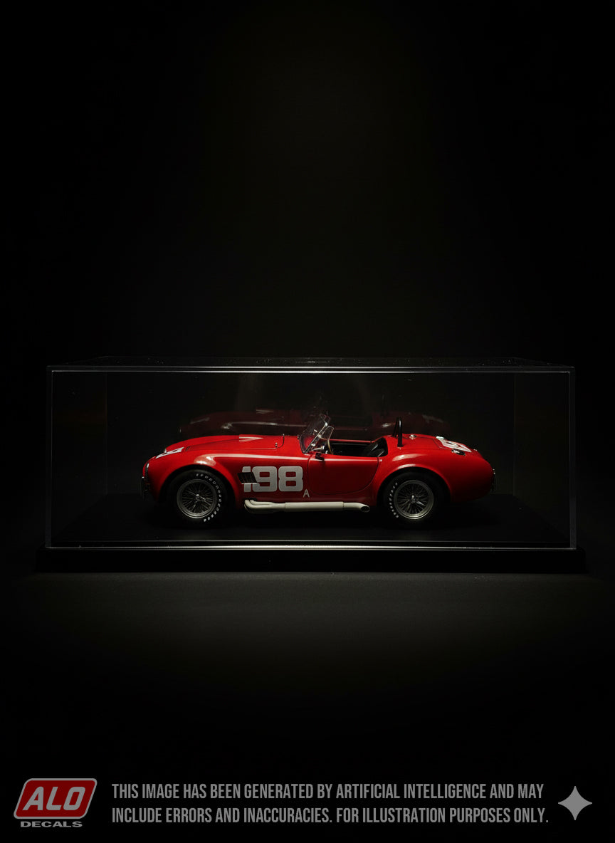 1963 RIVERSIDE #198 AC SHELBY COBRA DAVE MACDONALD 1:43, 1:24 DECALS