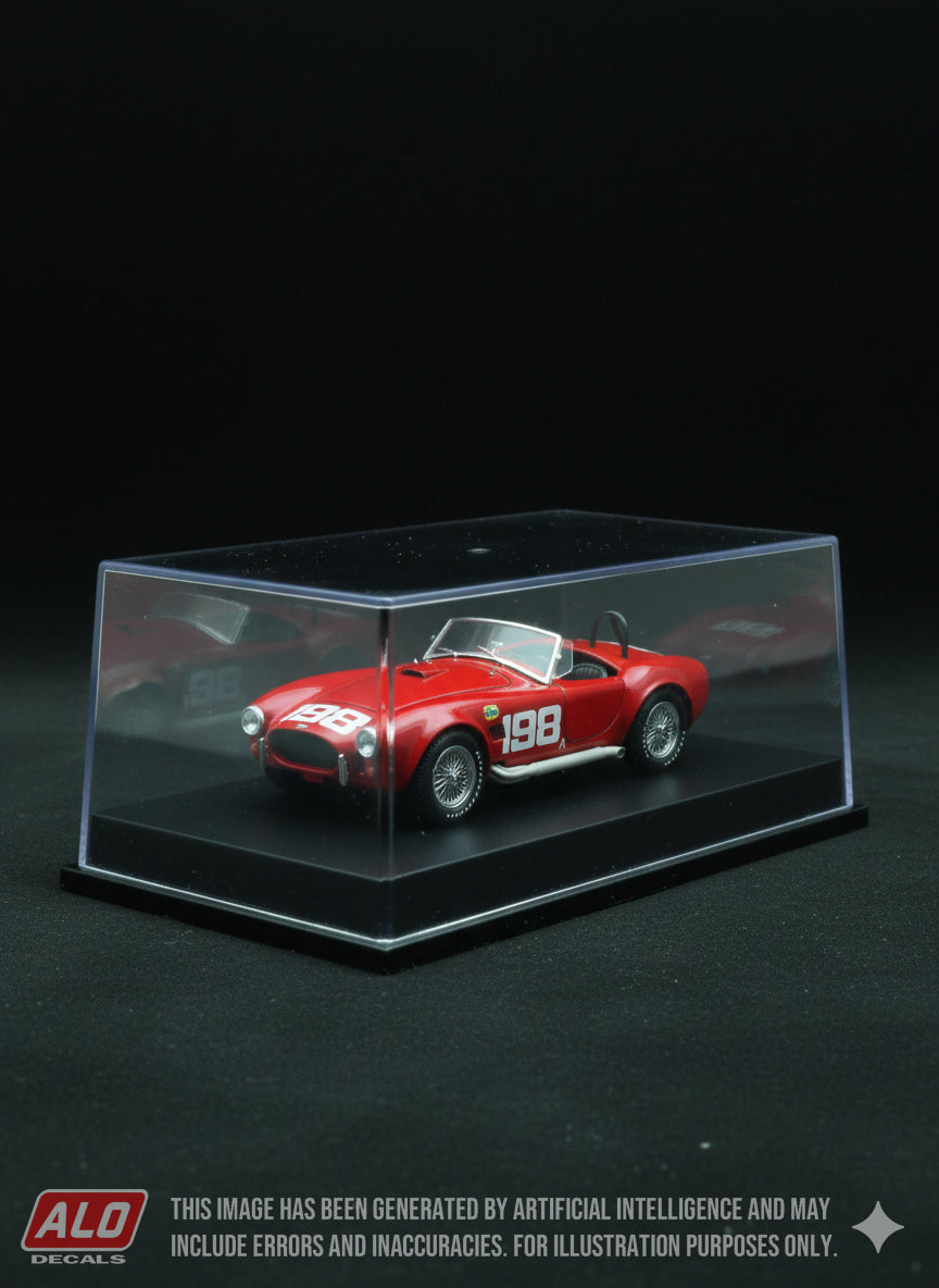1963 RIVERSIDE #198 AC SHELBY COBRA DAVE MACDONALD 1:43, 1:24 DECALS