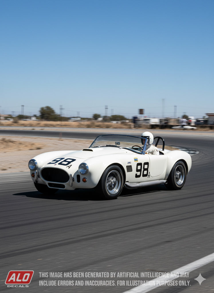 1963 RIVERSIDE #98 AC SHELBY COBRA KEN MILES 1:43, 1:24 DECALS