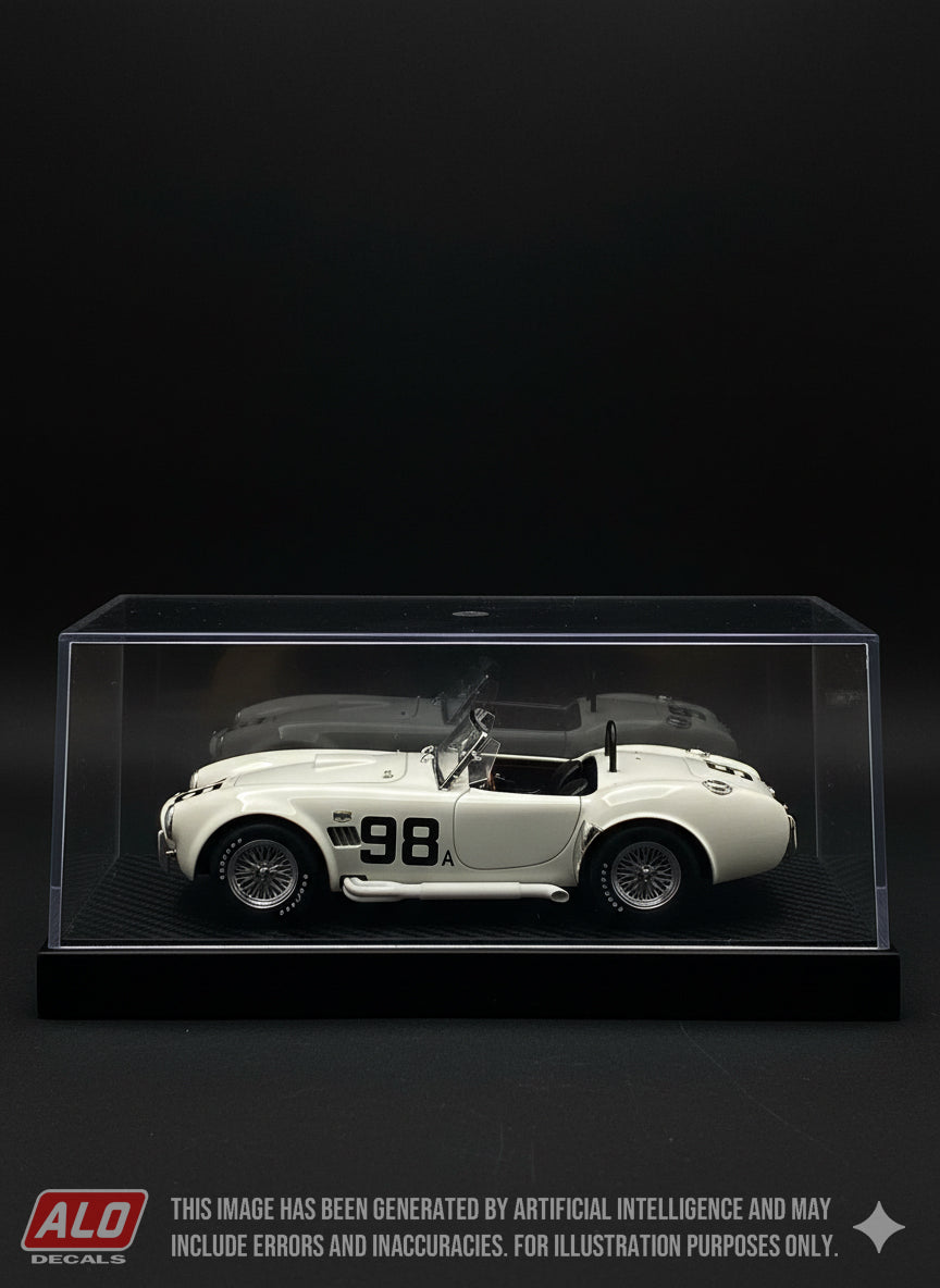 1963 RIVERSIDE #98 AC SHELBY COBRA KEN MILES 1:43, 1:24 DECALS