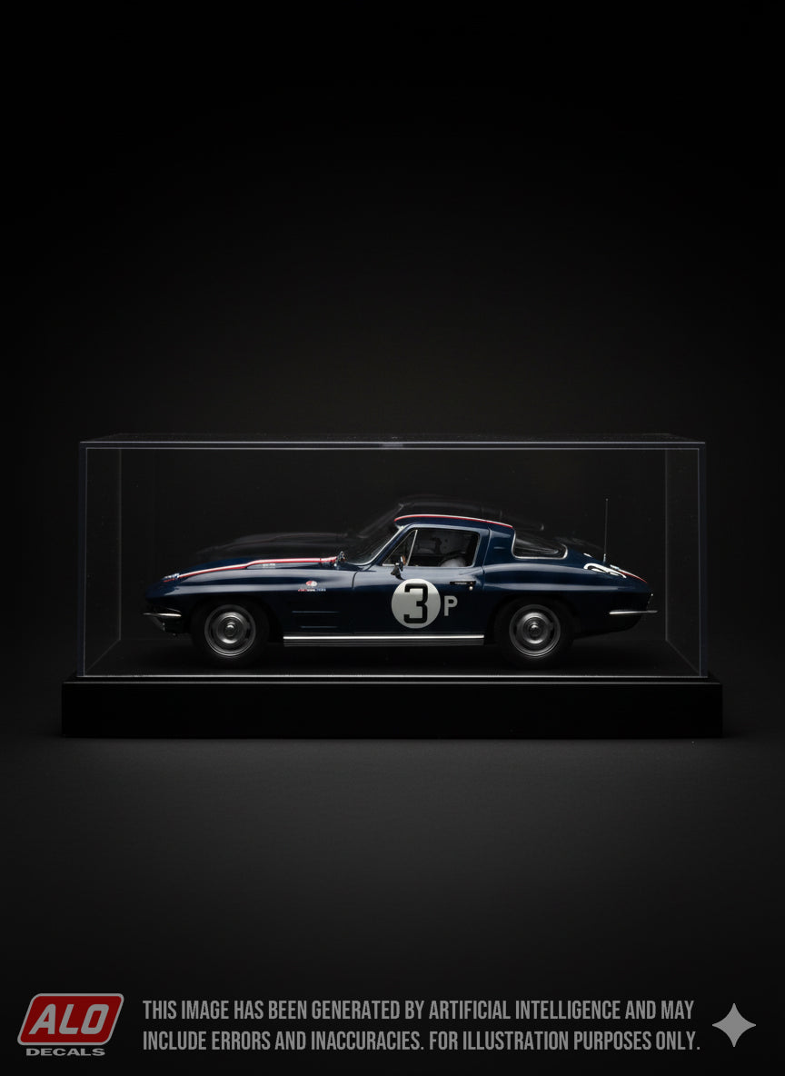 1963 SEBRING 12 HOURS PRACTICE #3P CHEVROLET CORVETTE DELMO JOHNSON/DAVE MORGAN 1:43, 1:24 DECALS