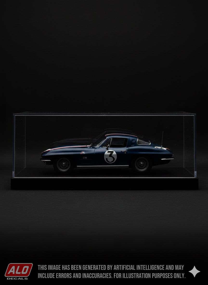 1963 SEBRING 12 HOURS #3 CHEVROLET CORVETTE DELMO JOHNSON/DAVE MORGAN 1:43, 1:24 DECALS