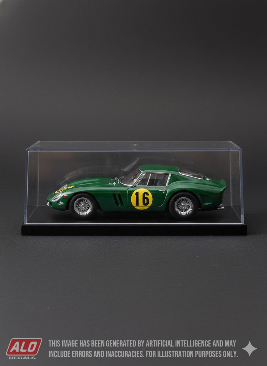 1963 TOURIST TROPHY, GOODWOOD #16 FERRARI 250 GTO DAVID PIPER 1:43, 1:18 DECALS
