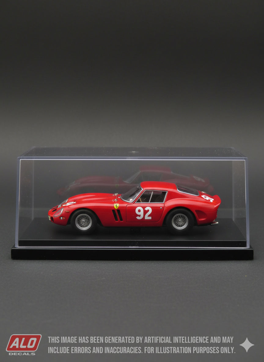 1964 BRSCC CASTLE COMBE #92 FERRARI 250 GTO RON FRY 1:43, 1:24, 1:18 DECALS