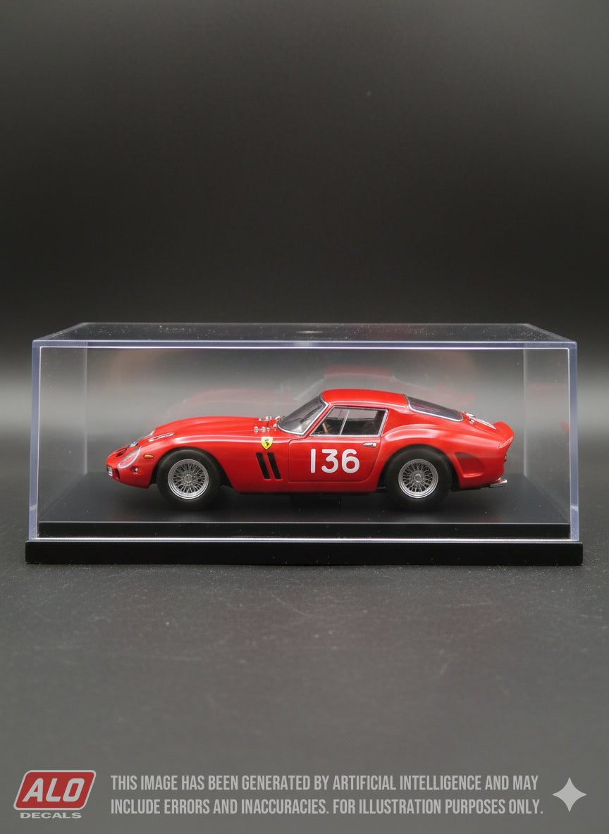 1964 CASTLE COMBE SEVENOAKS & DISTRICT MC MEET #136 FERRARI 250 GTO RON FRY 1:43, 1:32, 1:24, 1:18 DECALS