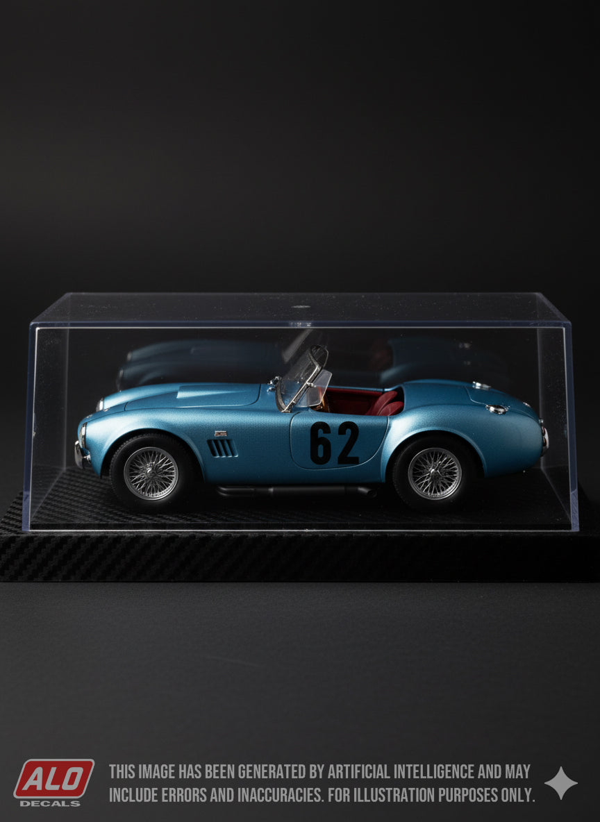 1964 COUPES DE PARIS, MONTLHERY #62 AC SHELBY COBRA JEAN DE MORTEMART 1:43, 1:24 DECALS