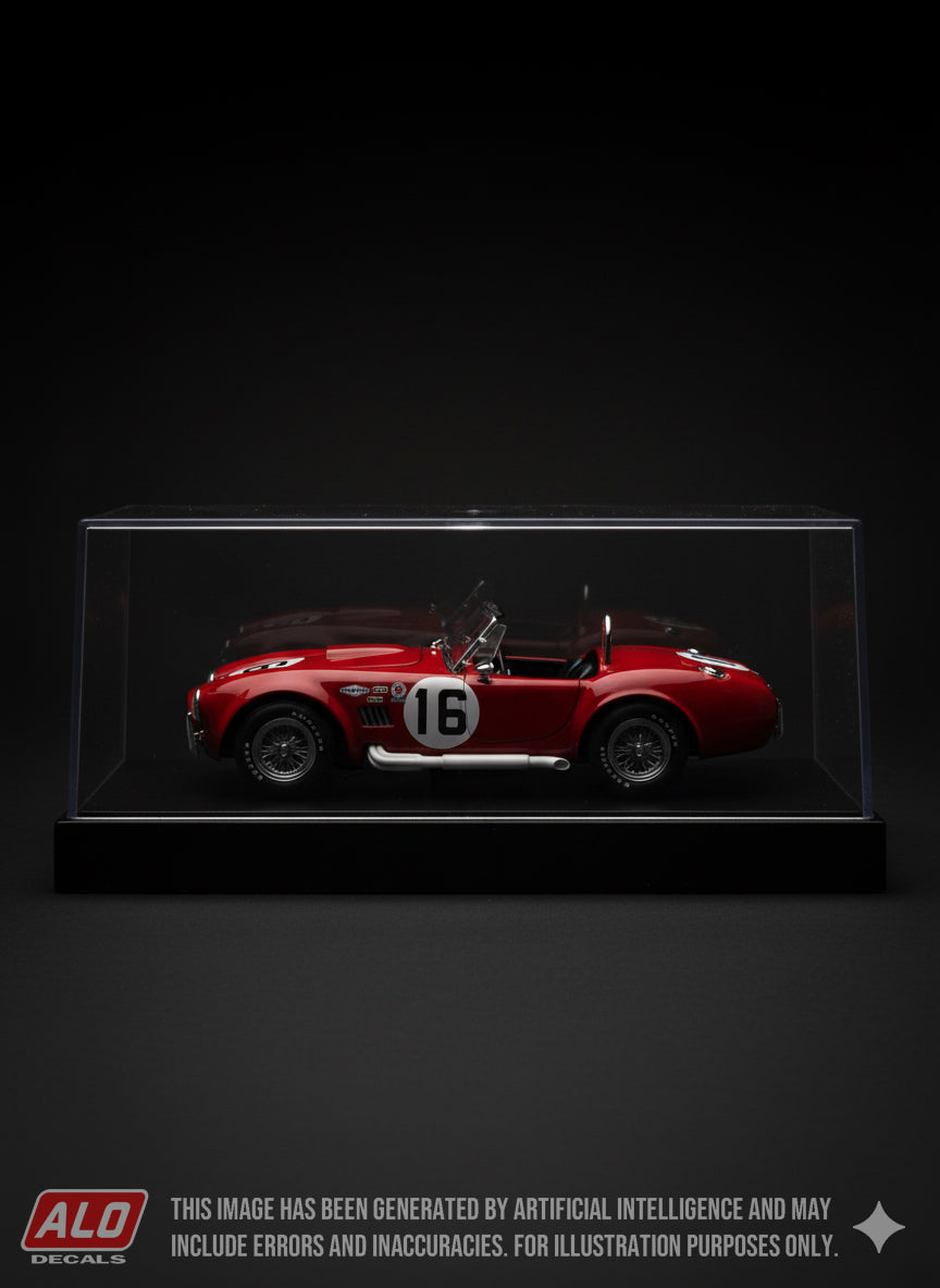1964 SEBRING 12 HOURS #16 AC SHELBY COBRA RALPH NOSEDA/JEF STEVENS 1:43, 1:24 DECALS