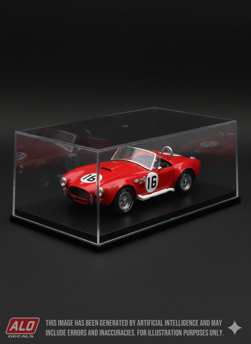 1964 SEBRING 12 HOURS #16 AC SHELBY COBRA RALPH NOSEDA/JEF STEVENS 1:43, 1:24 DECALS