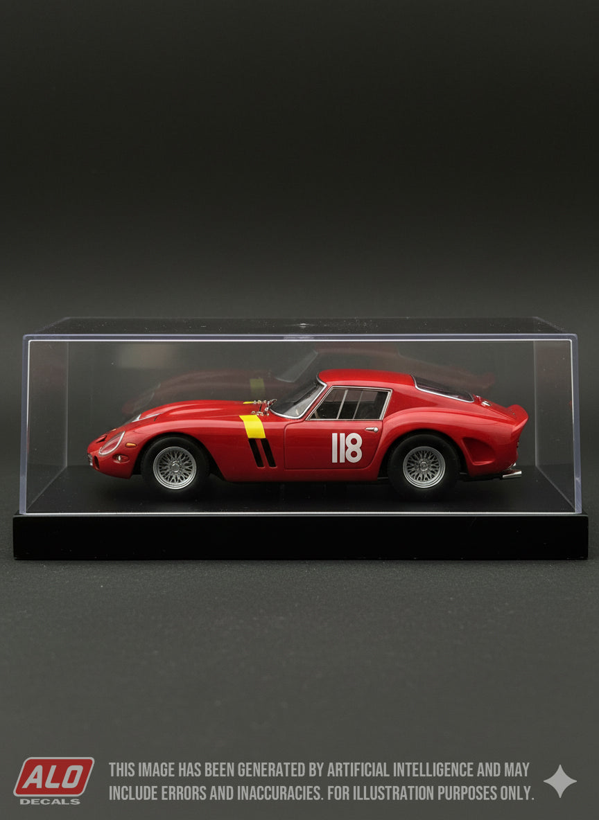 1964 BRSCC SNETTERTON #118 FERRARI 250 GTO PETER CLARKE 1:43, 1:24, 1:18 DECALS