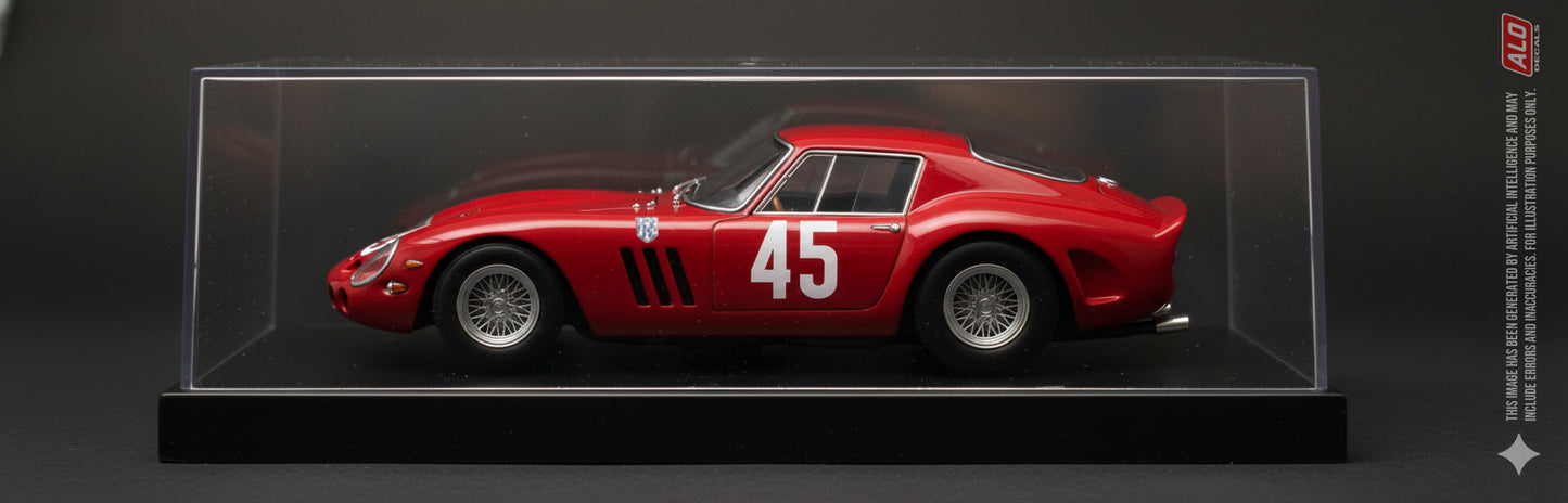 1965 LEINSTER TROPHY, DUNBOYNE #45 FERRARI 250 GTO PETER CLARKE 1:43, 1:32, 1:24, 1:18 DECALS