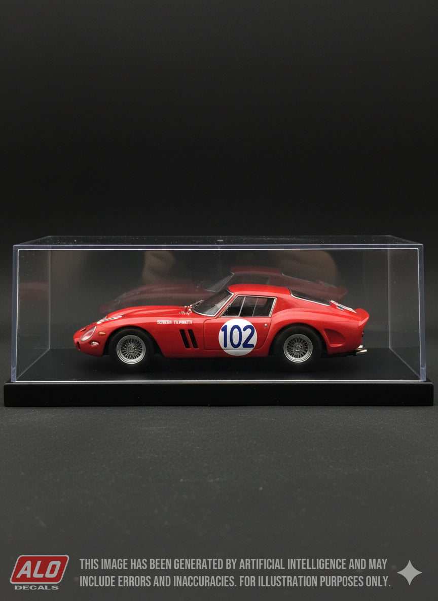 1965 TARGA FLORIO #102 FERRARI 250 GTO CLAUDE BOURILLOT/MICHEL DE BOURBON-PARME 1:43, 1:24, 1:18 DECALS