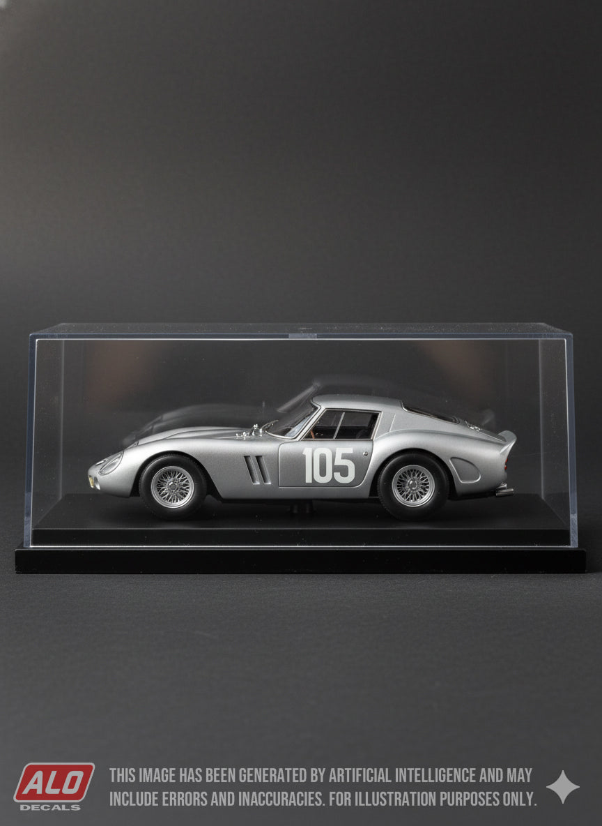 1966 MONT VENTOUX HILLCLIMB #105 FERRARI 250 GTO ROBERT NEYRET 1:43, 1:18 DECALS