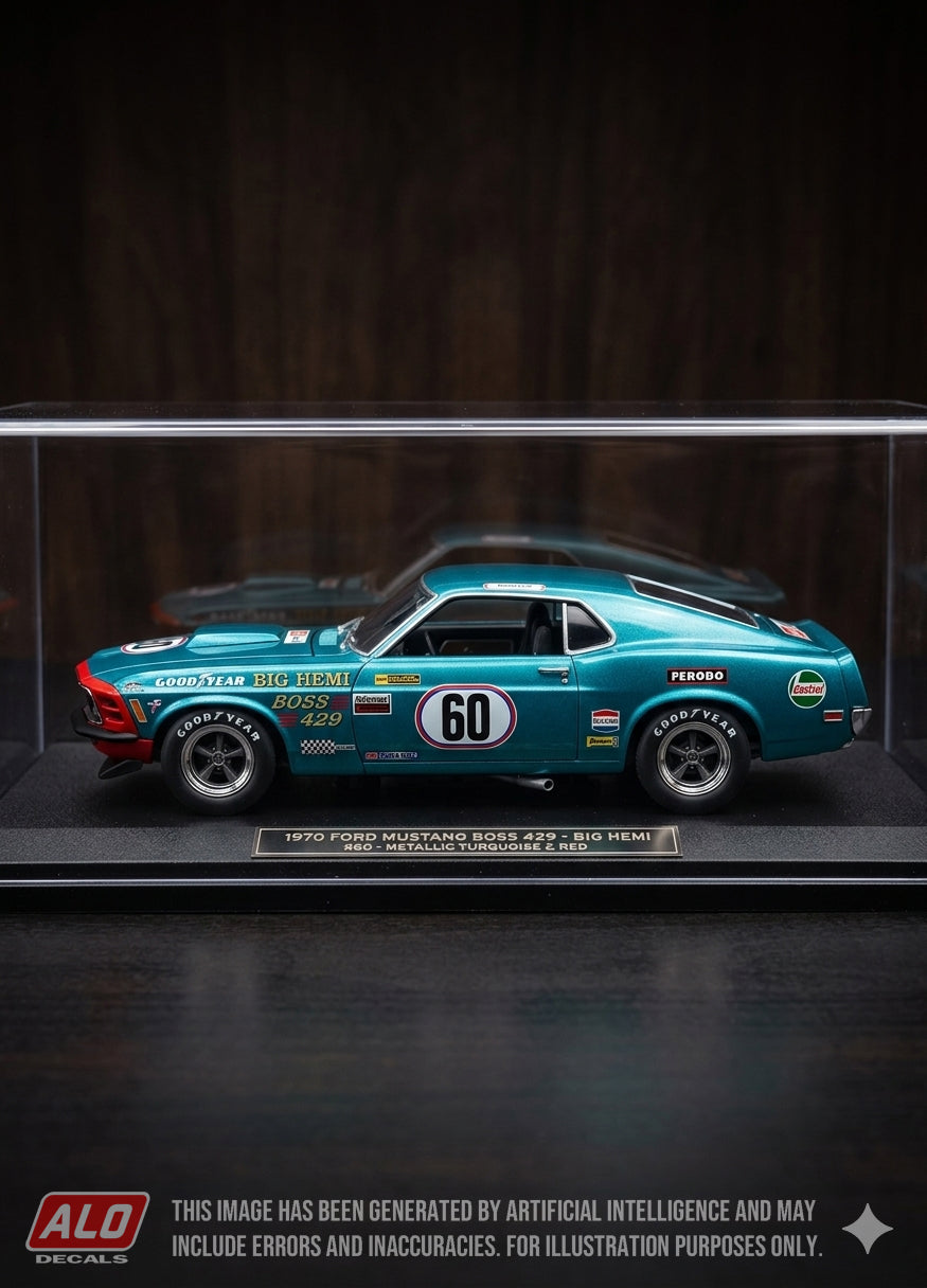 1973 TOURIST TROPHY, SILVERSTONE #60 FORD MUSTANG BOSS DENNIS LEECH 1:43, 1:24 DECALS