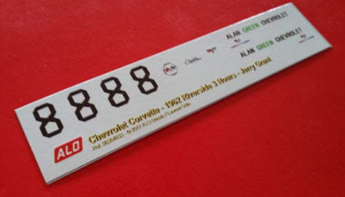 1962 RIVERSIDE 3 HOURS #8 CHEVROLET CORVETTE JERRY GRANT 1:43, 1:32, 1:24, 1:18 DECALS