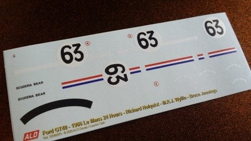 1966 LE MANS 24 HOURS #63 FORD GT40 RICHARD HOLQUIST/M.R.J. WYLLIE/BRUCE JENNINGS 1:43 DECALS