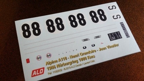 1966 NÜRBURGRING 1000 KMS #88 ALPINE A110 HENRI GRANDSIRE/JEAN VINATIER 1:24 DECALS