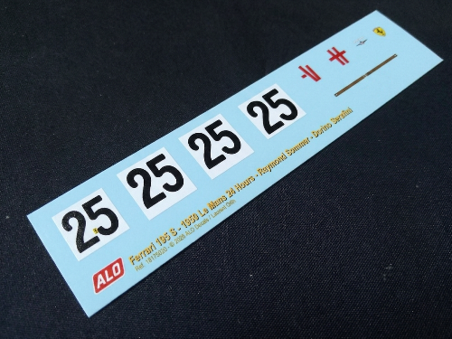 1950 24 ORE DI LE MANS #25 FERRARI 195 S RAYMOND SOMMER/DORINO SERAFINI DECALCOMANIE 1:43, 1:32, 1:24, 1:18