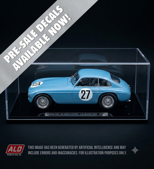 1950 LE MANS 24 HOURS #27 FERRARI 166 MM YVONNE SIMON/MICHEL CASSE 1:43, 1:32, 1:24, 1:18 DECALS