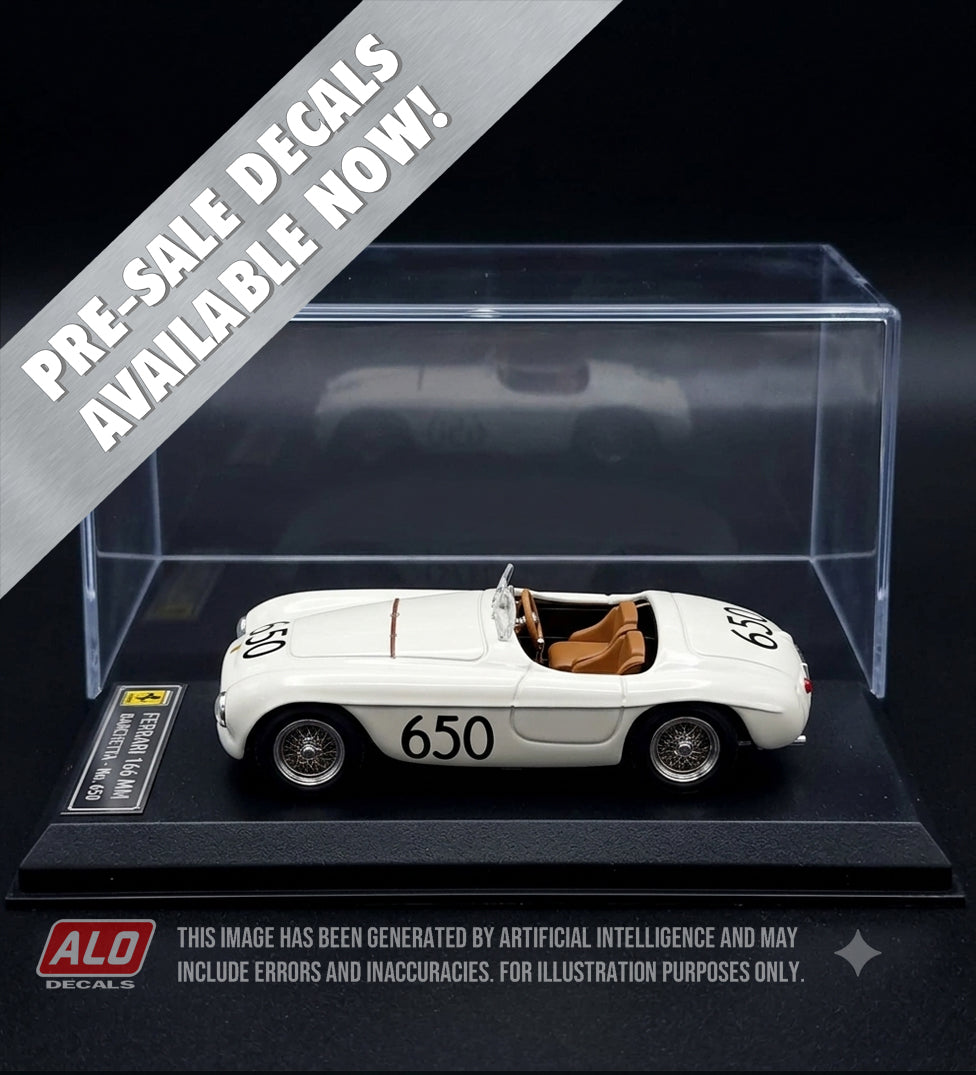 1950 MILLE MIGLIA #650 FERRARI 166 MM UMBERTO MARZOTTO/FRANCO CRISTALDI 1:43, 1:32, 1:24, 1:18 DECALS