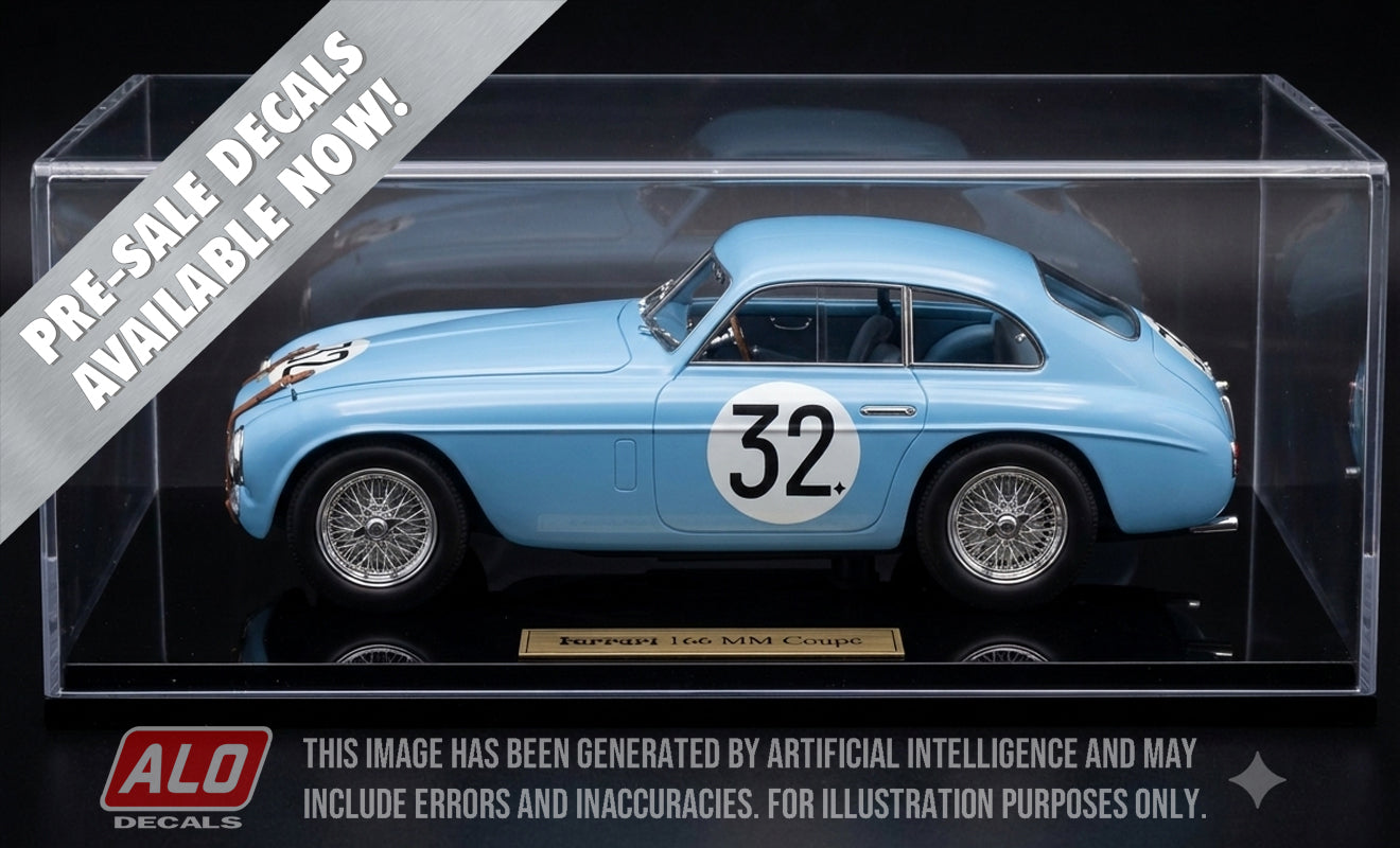 1951 LE MANS 24 HOURS #32 FERRARI 166 MM YVONNE SIMON/BETTY HAIG 1:43, 1:32, 1:24, 1:18 DECALS