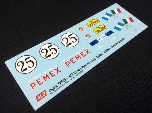 1953 CARRERA PANAMERICANA # 25 JAGUAR XK120 GUILLERMO GIRÓN/RODOLFO BEAUDIN DECALCOMANIE 1:43, 1:32, 1:24, 1:18
