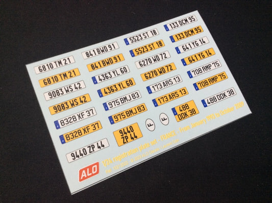 1993-2009 FRENCH REGISTRATION PLATES 1:24 DECALS - FOR 14 CARS