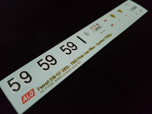 1965 PREIS VON WIEN, ASPERN #59 FERRARI 250 GT SWB GUNTHER PHILIPP 1:43 DECALS