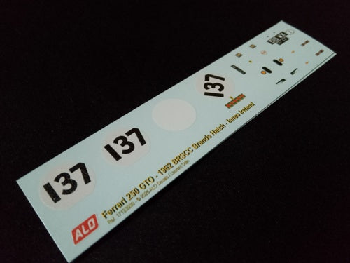 1962 BRSCC BRANDS HATCH #137 FERRARI 250 GTO INNES IRELAND 1:43 DECALS