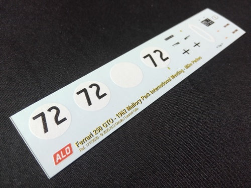 1962 MALLORY PARK INTERNATIONAL MEETING #72 FERRARI 250 GTO MIKE PARKES 1:43 DECALS