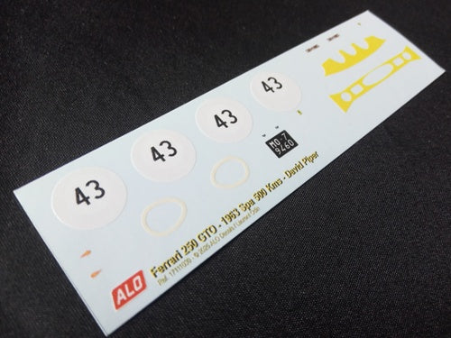 1963 SPA 500 KMS #43 FERRARI 250 GTO DAVID PIPER 1:43 DECALS