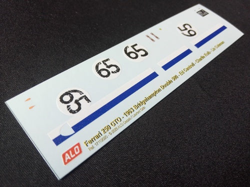 1963 BRIDGEHAMPTON DOUBLE 500 #65 FERRARI 250 GTO ED CANTRELL/CHARLIE KOLB/LIN COLEMAN 1:43 DECALS