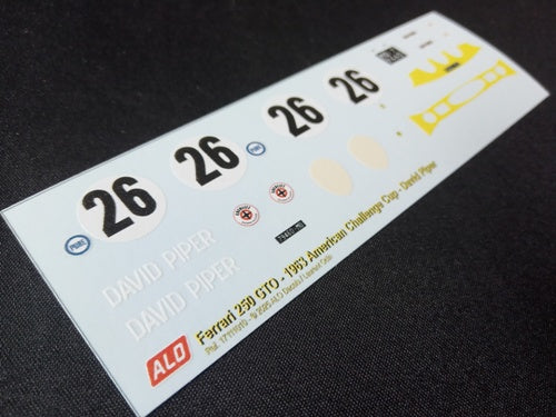 1963 DAYTONA AMERICAN CUP CHALLENGE #26 FERRARI 250 GTO DAVID PIPER 1:43 DECALS