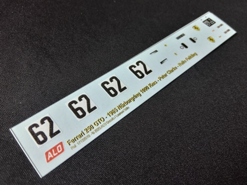 1965 NÜRBURGRING 1000 KMS #62 FERRARI 250 GTO PETER CLARKE/ROLLO FEILDING 1:43 DECALS