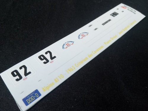 1965 CRITERIUM DES CEVENNES #92 ALPINE A110 PIERRE ORSINI/JEAN-BAPTISTE CANONICI 1:43 DECALS