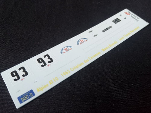 1965 CRITERIUM DES CEVENNES #93 ALPINE A110 MAURO BIANCHI/JEAN-CLAUDE PERRAMOND 1:43 DECALS