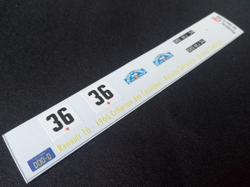 1966 CRITERIUM DES CEVENNES #36 RENAULT 16 ANTOINE TORTAROLO/FRANCIS CABANNE 1:43 DECALS