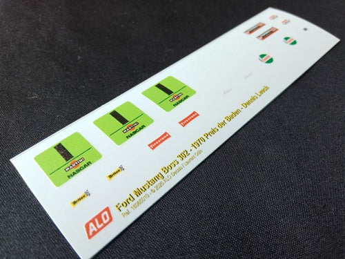 1970 PREIS DER BADEN, HOCKENHEIM #1 FORD MUSTANG BOSS DENNIS LEECH 1:43, 1:24 DECALS